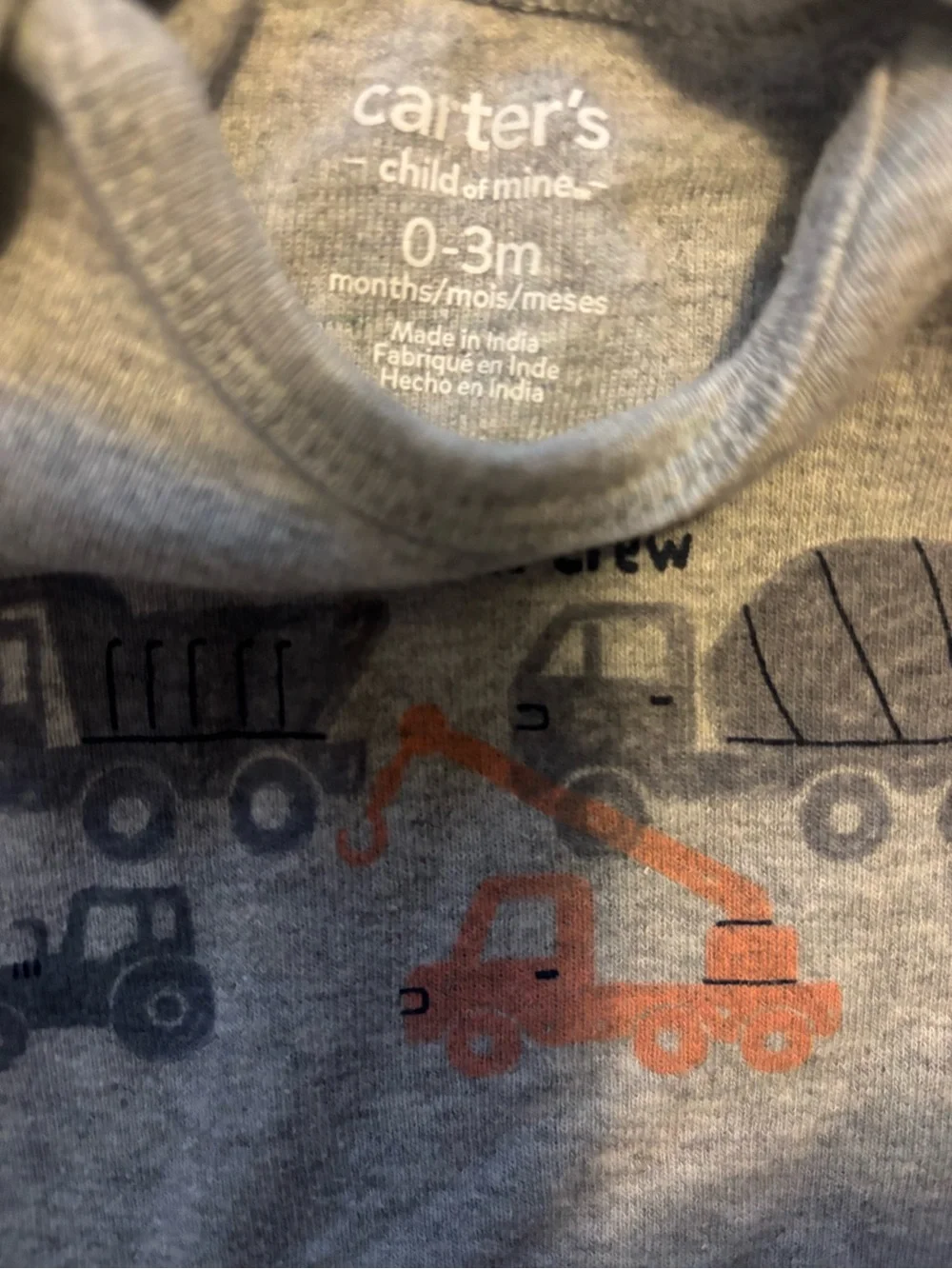 2 Carter's onesies with Construction Vehicles